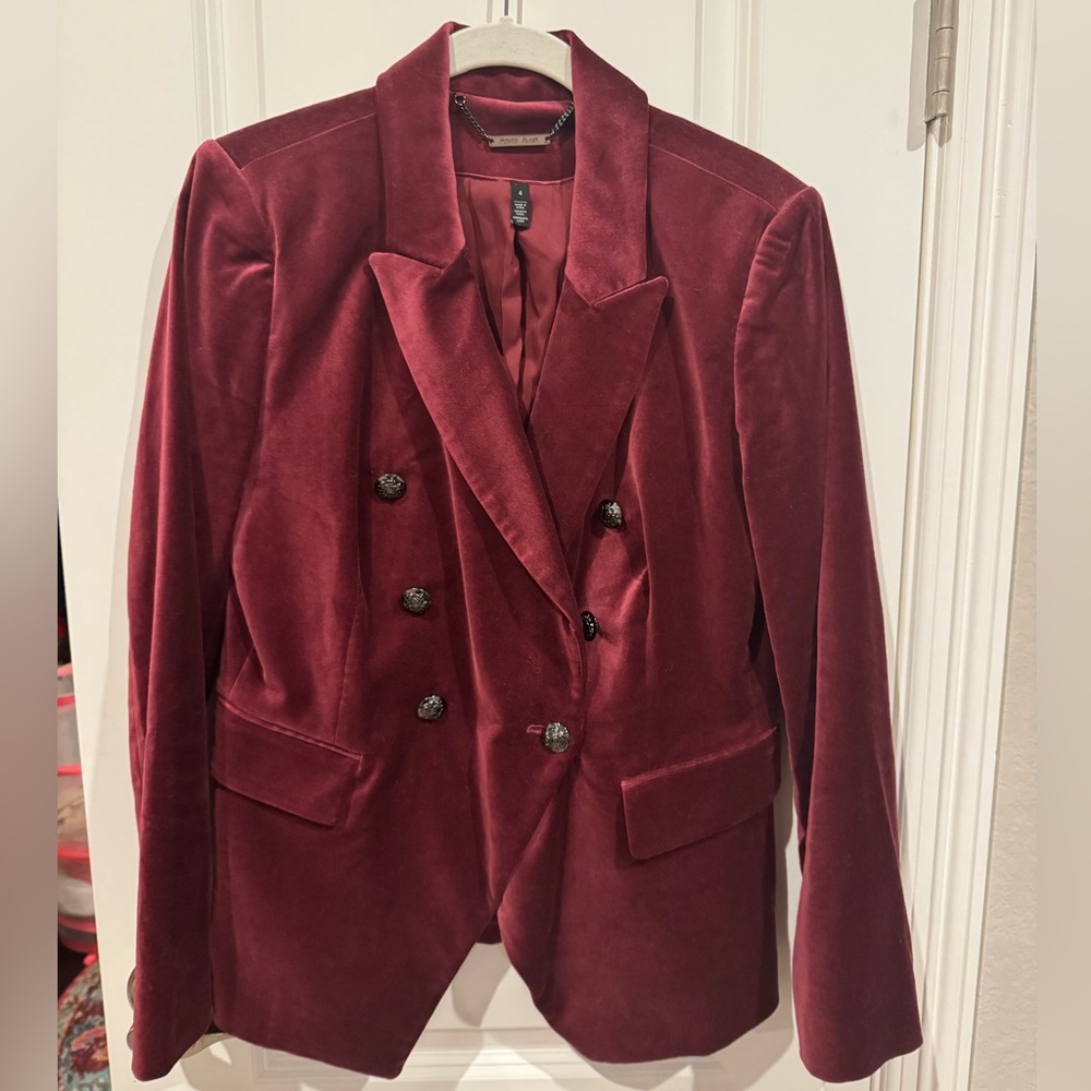 White House Black Market Velvet Double-Breasted Blazer Jacket - Burgundy